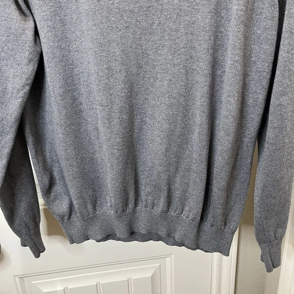 Paul Fredrick Shirt Mens Size L Gray Silk Cotton Cashmere Long Sleeve Polo